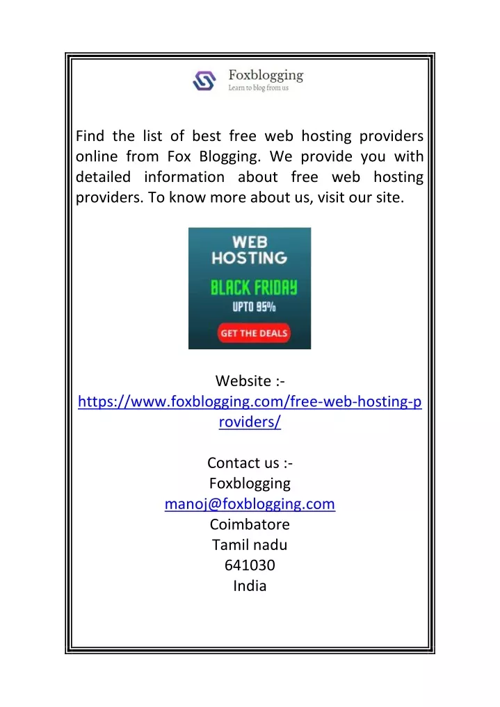 find the list of best free web hosting providers
