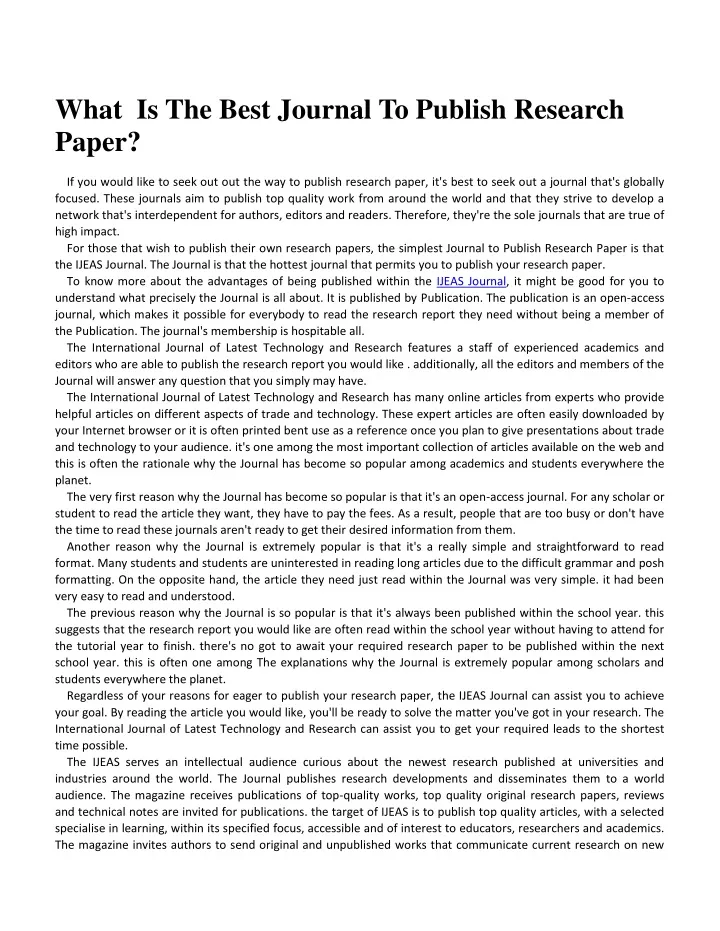 what is the best journal to publish research paper