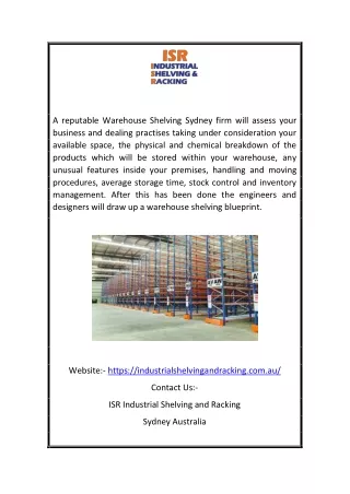 a reputable warehouse shelving sydney firm will