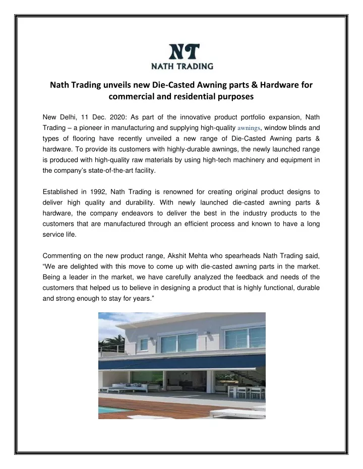 nath trading unveils new die casted awning parts