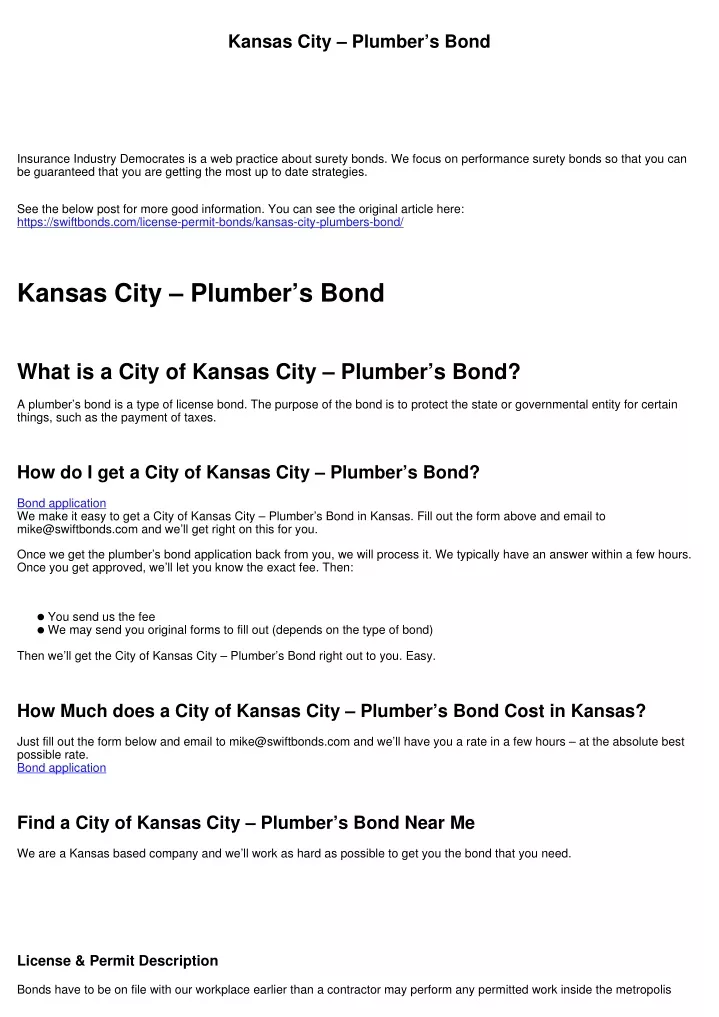 kansas city plumber s bond