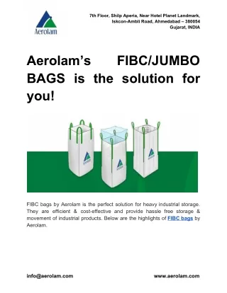 Need industrial storage bags Aerolam’s FIBC_JUMBO BAGS is the solution for you!