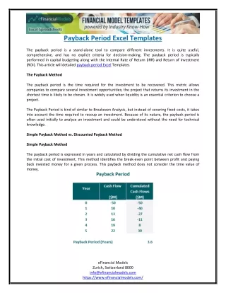 Payback Period Excel Templates