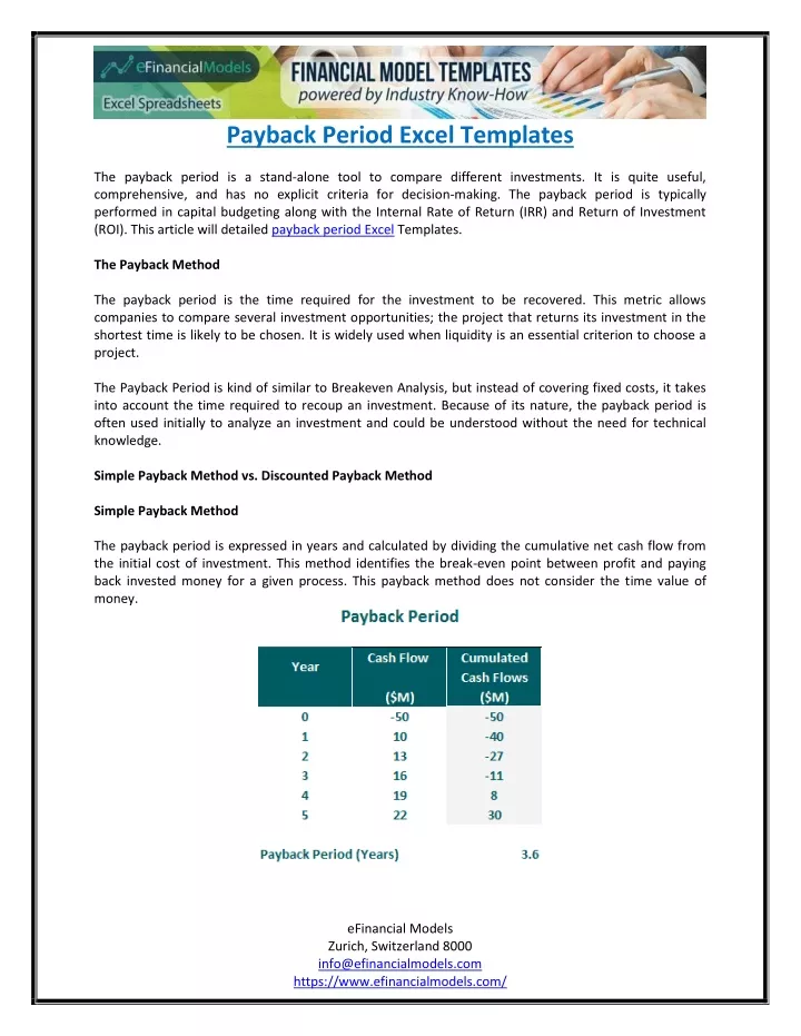 payback period excel templates