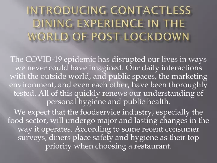 introducing contactless dining experience in the world of post lockdown