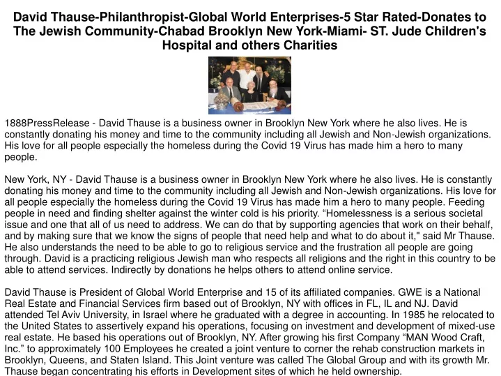 david thause philanthropist global world