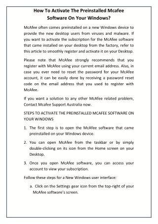 how to activate the preinstalled mcafee software