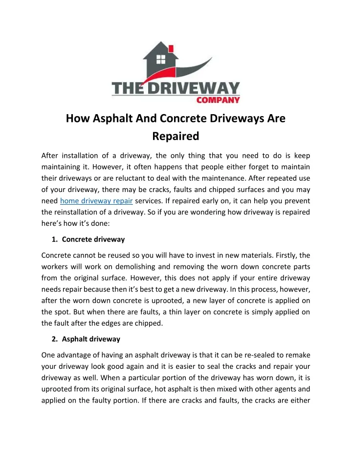 how asphalt and concrete driveways are repaired