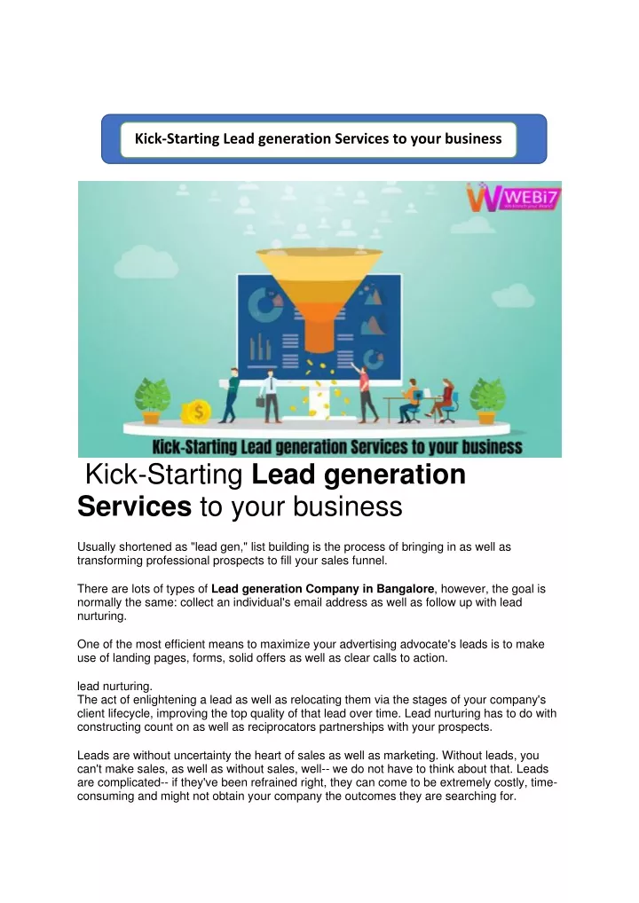 kick starting lead generation services to your