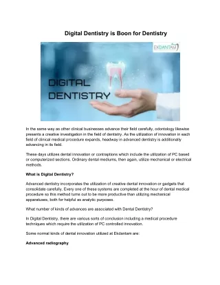 Digital Dentistry is Boon for Dentistry