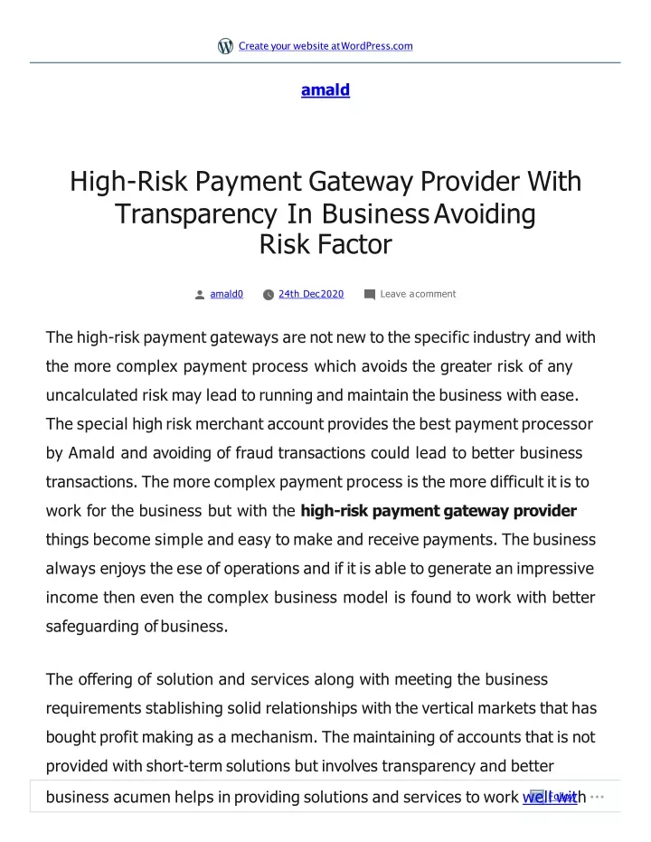 high risk payment gateway provider with transparency in business avoiding risk factor