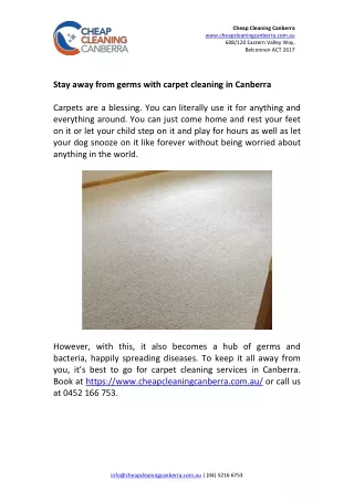 Stay away from germs with carpet cleaning in Canberra