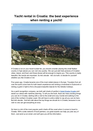 Yacht rental in Croatia: the best experience when renting a yacht