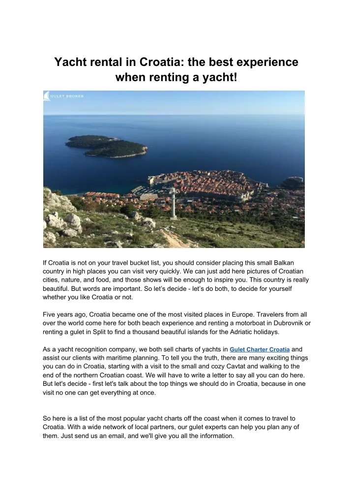 yacht rental in croatia the best experience when
