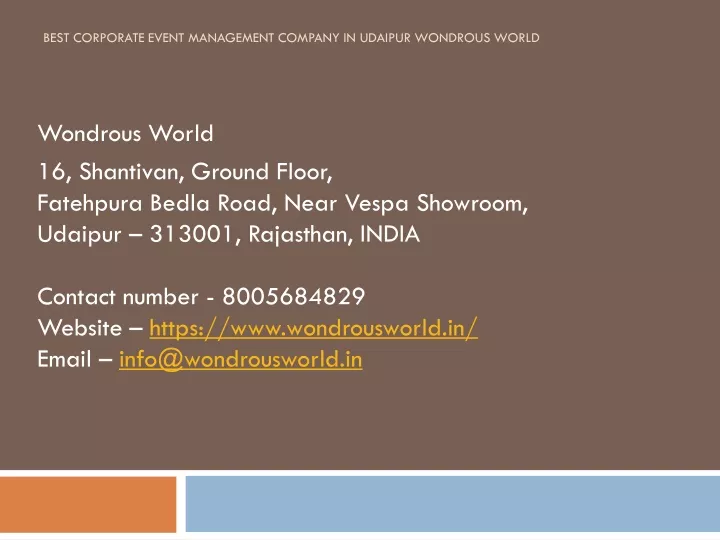 best corporate event management company in udaipur wondrous world