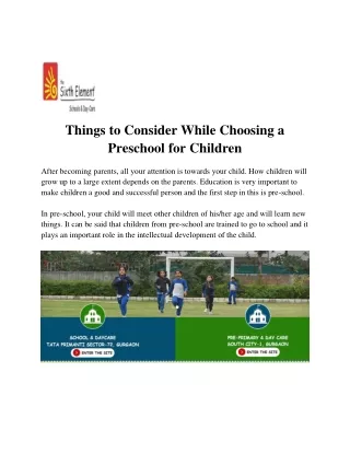 things to consider while choosing a preschool