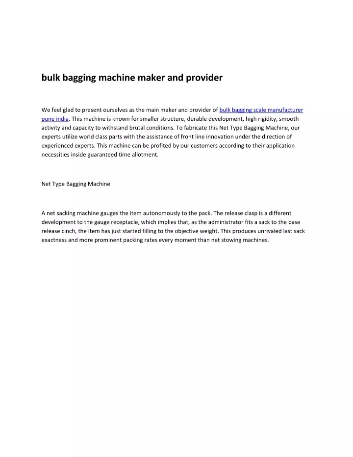 bulk bagging machine maker and provider