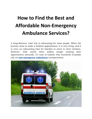 How to Find the Best and Affordable Non-Emergency Ambulance Services?