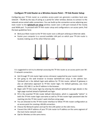 configure tp link router as a wireless access