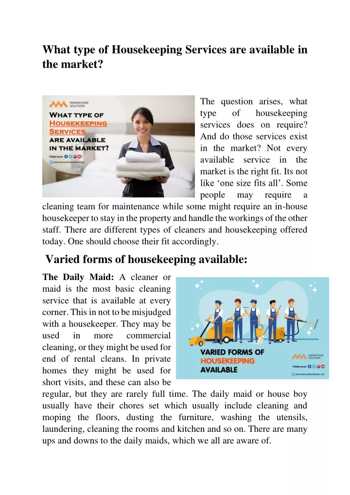 what type of housekeeping services are available