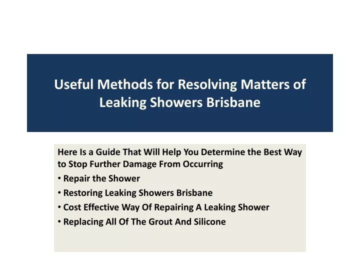 useful methods for resolving matters of leaking showers brisbane