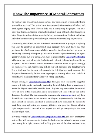 know the importance of general contractors