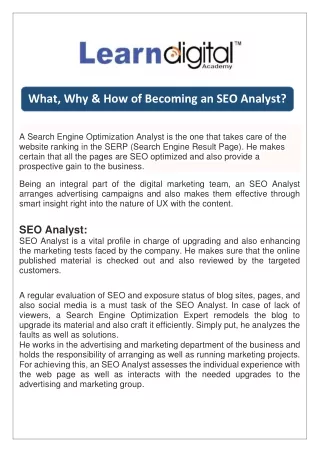 what why how of becoming an seo analyst