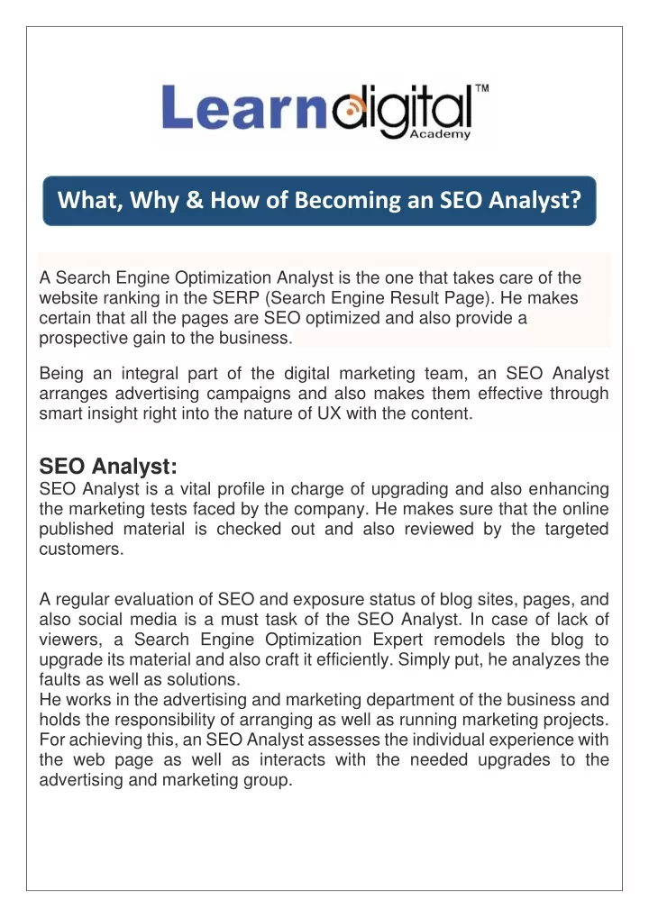 what why how of becoming an seo analyst