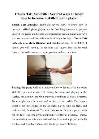 Chuck Taft Asheville - Want to know the skills to become a piano player during Lockdown