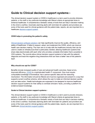 guide to clinical decision support systems