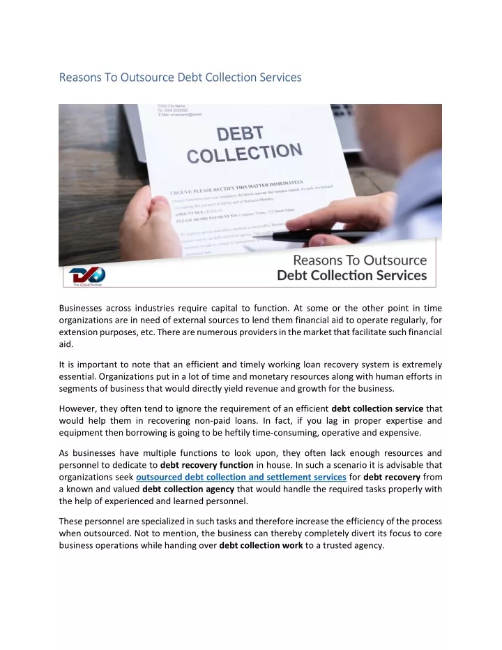 reasons to outsource debt collection services