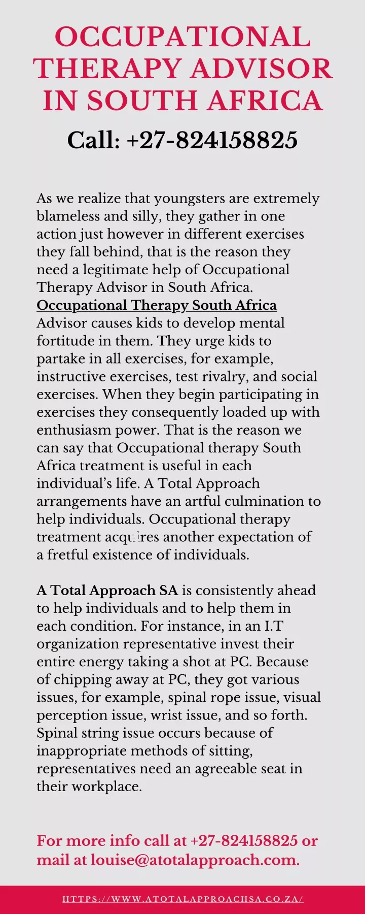 occupational therapy advisor in south africa call