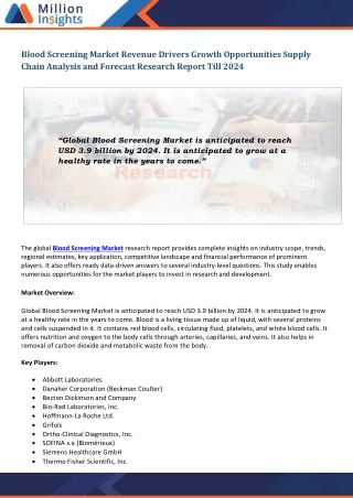 blood screening market revenue drivers growth