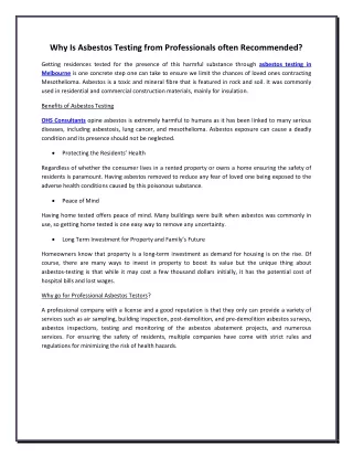 why is asbestos testing from professionals often