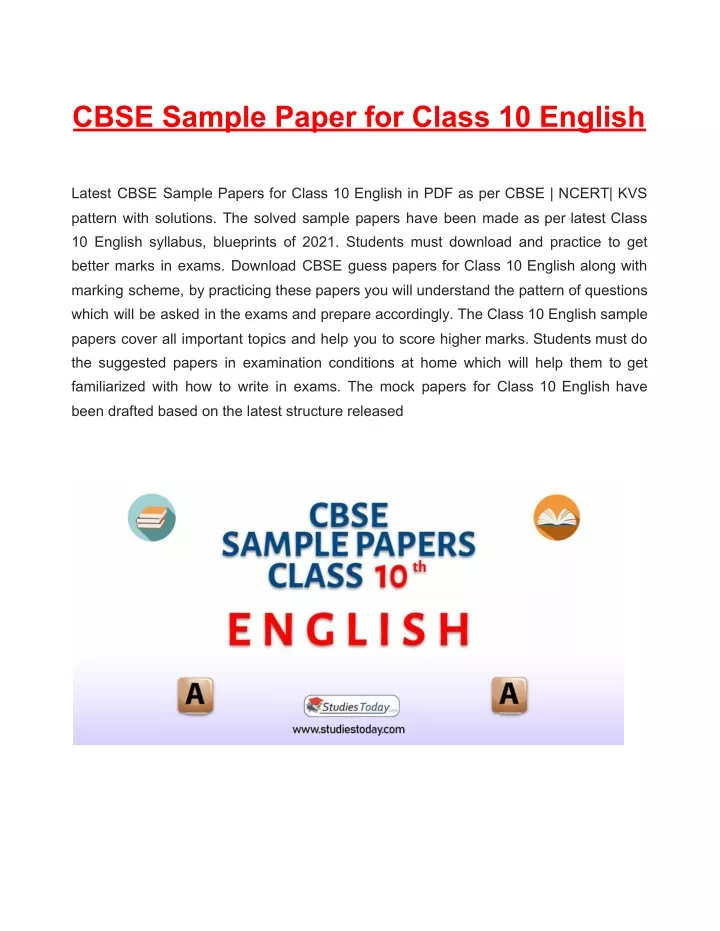 cbse sample paper for class 10 english latest