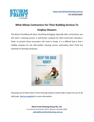 What Allows Contractors For Their Building Services To Employ Cleaners