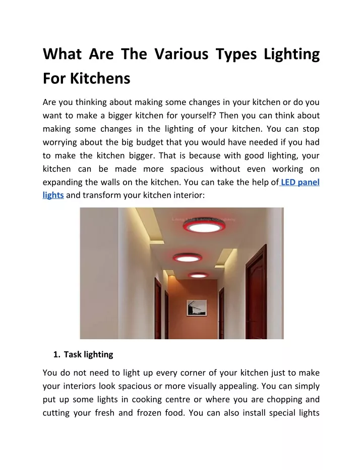 what are the various types lighting for kitchens