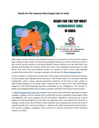ready for the topmost neurologist jobs in india