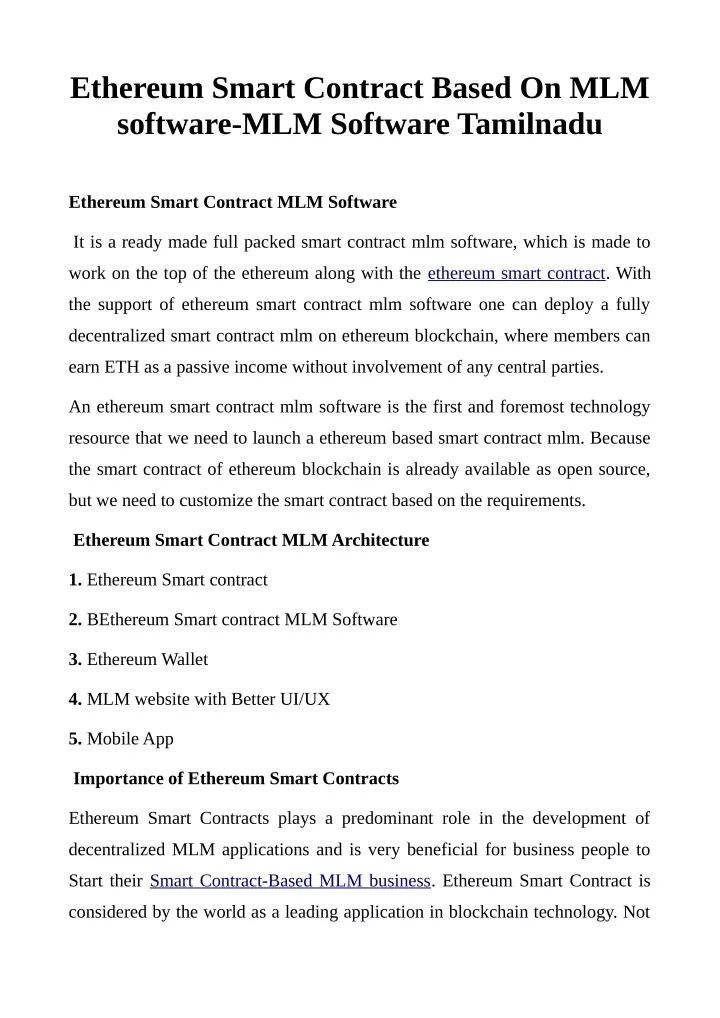 ethereum smart contract based on mlm software