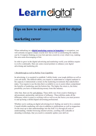 tips on how to advance your skill for digital