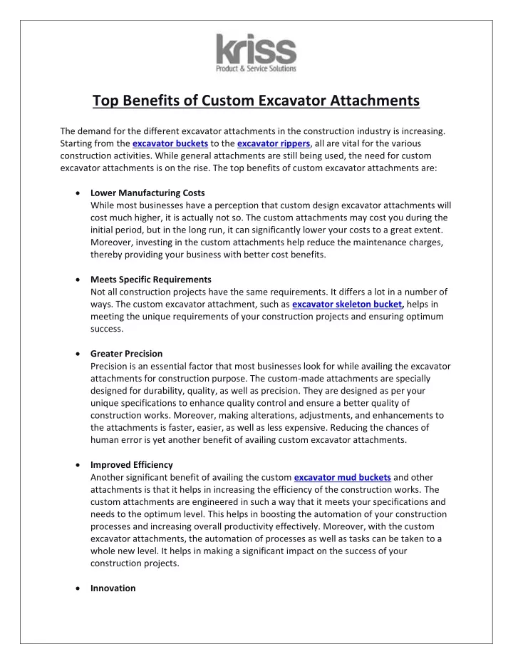 top benefits of custom excavator attachments