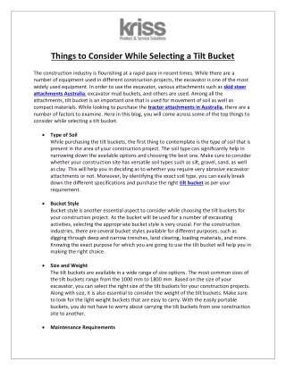 things to consider while selecting a tilt bucket