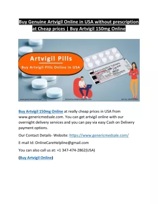 Buy Genuine Artvigil Online in USA without prescription at Cheap prices | Artvigil 150mg