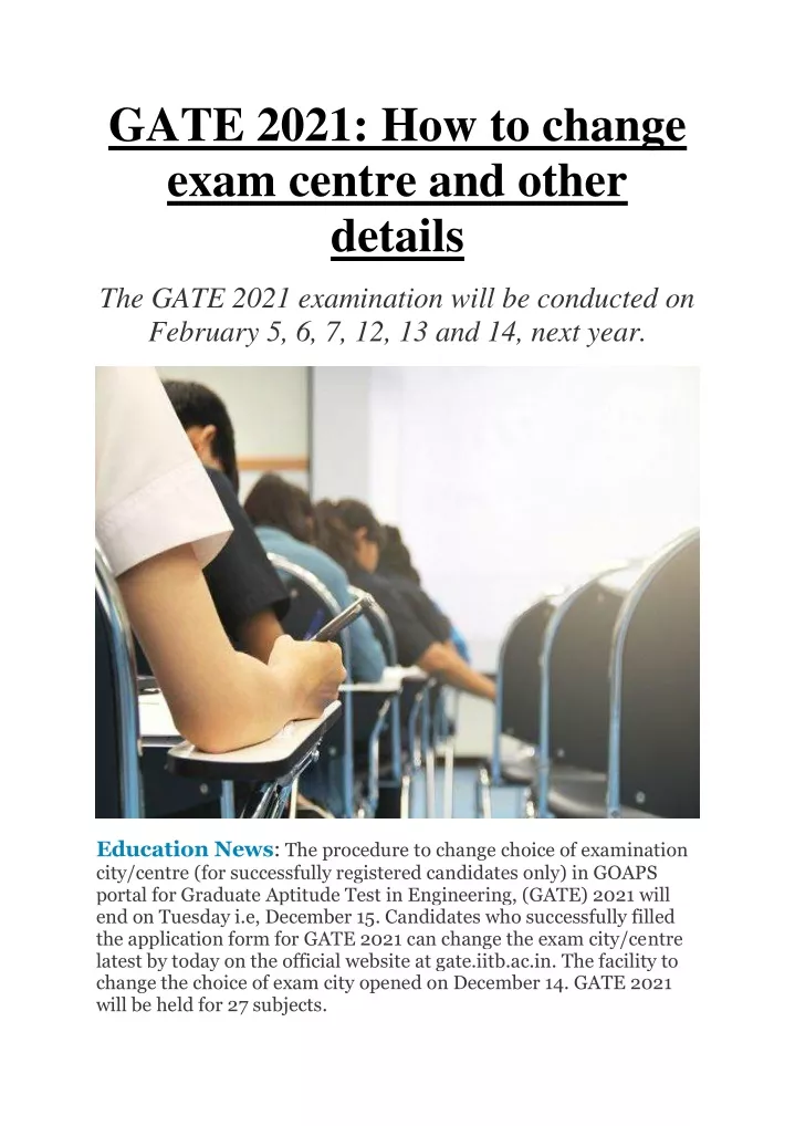 gate 2021 how to change exam centre and other