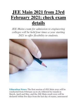 JEE Main 2021 From 23rd February 2021; Check Exam Details
