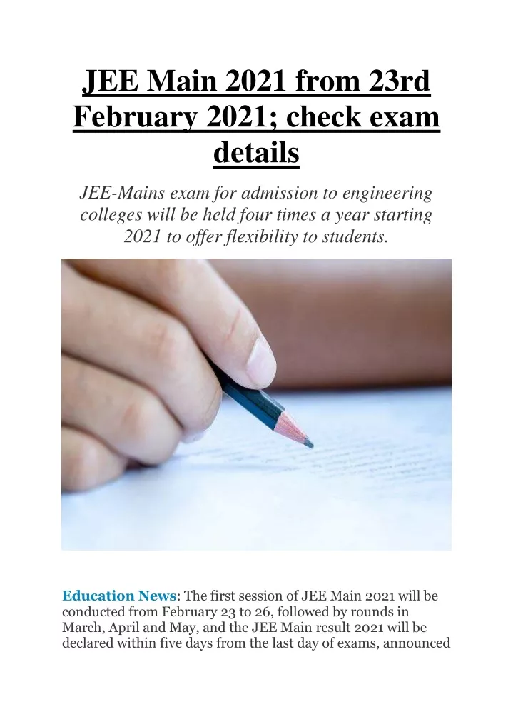 jee main 2021 from 23rd february 2021 check exam