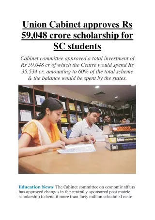 Union Cabinet Approves Rs 59,048 Crore Scholarship for SC Students