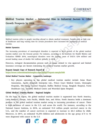 Medical Tourism Market – Substantial Rise in Industrial Sectors to Offer Growth Prospects by 2026