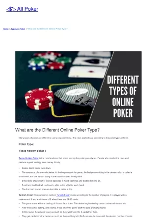 What are the Different Online Poker Type?