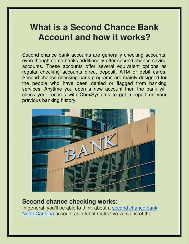 what is a second chance bank account